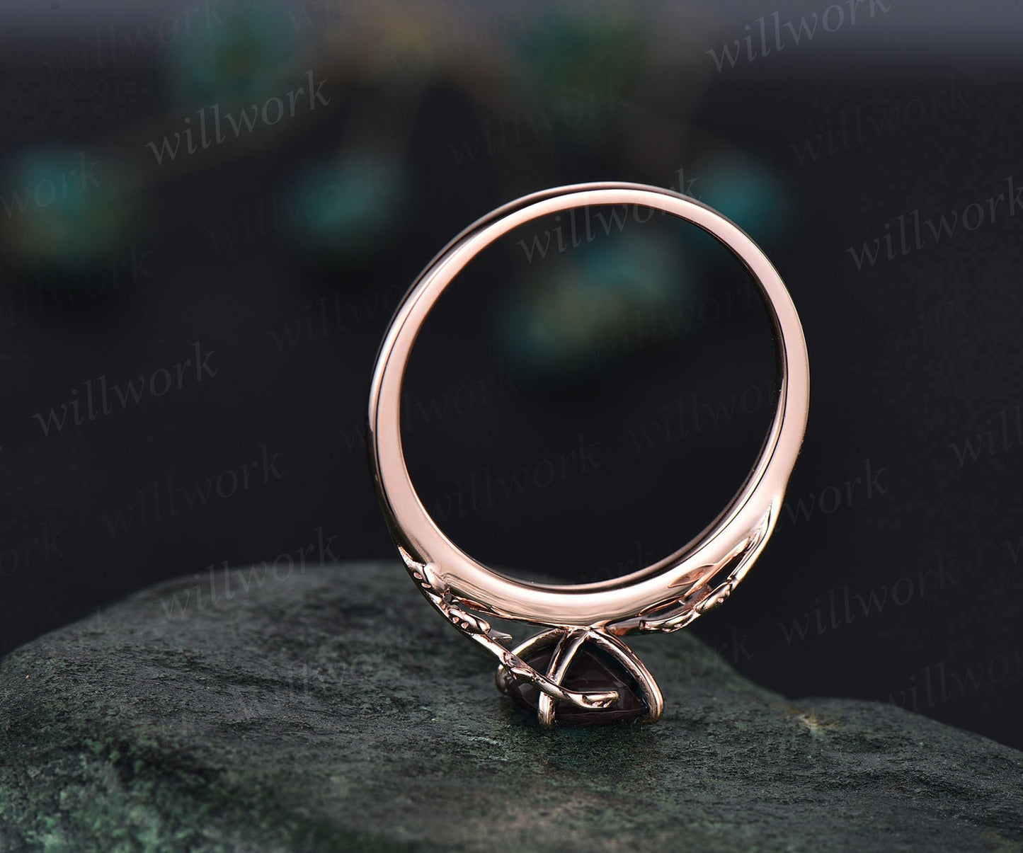 Cushion cut morganite ring vintage unique nature inspired engagement ring leaf 14k rose gold ring art deco bridal wedding ring for women