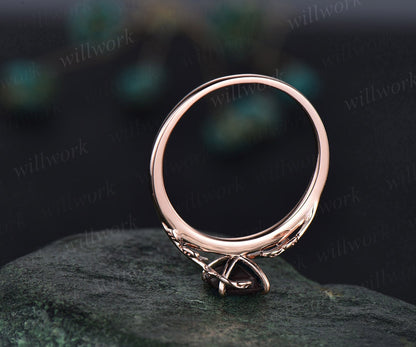 Cushion cut morganite ring vintage unique nature inspired engagement ring leaf 14k rose gold ring art deco bridal wedding ring for women