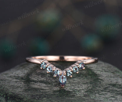 Natural round moonstone ring rose gold three stone opal ring women alexandrite ring vintage unique engagement ring stacking bridal set gift