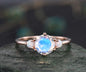 Natural round moonstone ring rose gold three stone opal ring women alexandrite ring vintage unique engagement ring stacking bridal set gift