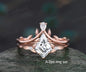 Kite cut Moissanite ring vintage leaf diamond ring unique nature inspired engagement ring women rose gold wedding bridal ring set jewelry