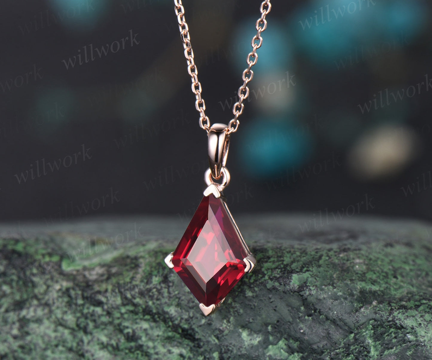 Kite red ruby necklace solid 14k 18k rose gold vintage unique Personalized pendant women her gemstone anniversary bridal gift mother