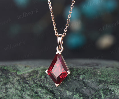 Kite red ruby necklace solid 14k 18k rose gold vintage unique Personalized pendant women her gemstone anniversary bridal gift mother