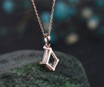 Kite natural moss agate necklace solid 14k 18k white gold vintage unique Personalized pendant for women her anniversary bridal gift mother