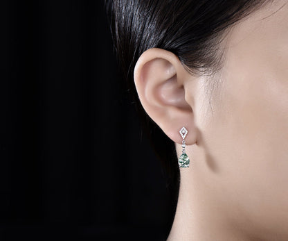 Vintage pear oval cut green moss agate earrings women solid 14k white gold dainty kite halo diamond drop earrings anniversary gift for her