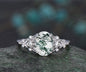 Vintage oval cut green moss agate engagement ring leaf floral solid 14k white gold diamond ring art deco wedding promise ring set women