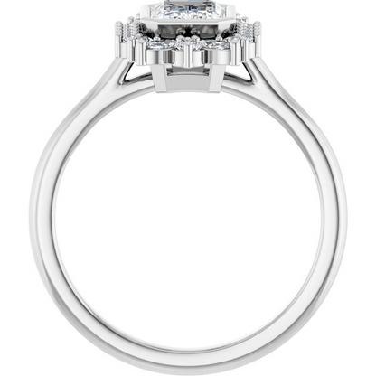 14K White 7x5 mm Emerald 1/3 CTW Natural Diamond Semi-Set Halo-Style Engagement Ring