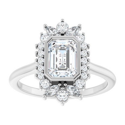 14K White 7x5 mm Emerald 1/3 CTW Natural Diamond Semi-Set Halo-Style Engagement Ring