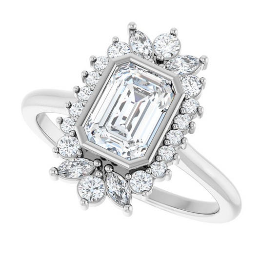 14K White 7x5 mm Emerald 1/3 CTW Natural Diamond Semi-Set Halo-Style Engagement Ring