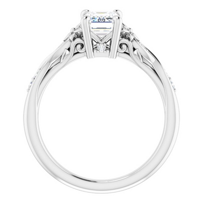 14K White 7x5 mm Emerald .06 CTW Natural Diamond Semi-Set Floral Engagement Ring