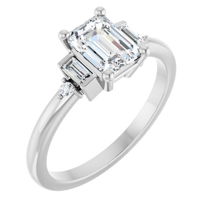 14K White 7x5 mm Emerald 1/10 CTW Natural Diamond Semi-Set Engagement Ring
