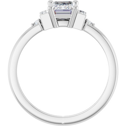 14K White 7x5 mm Emerald 1/10 CTW Natural Diamond Semi-Set Engagement Ring