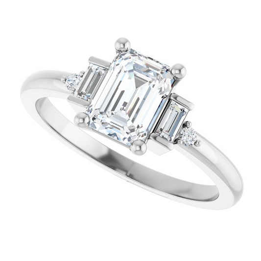 14K White 7x5 mm Emerald 1/10 CTW Natural Diamond Semi-Set Engagement Ring