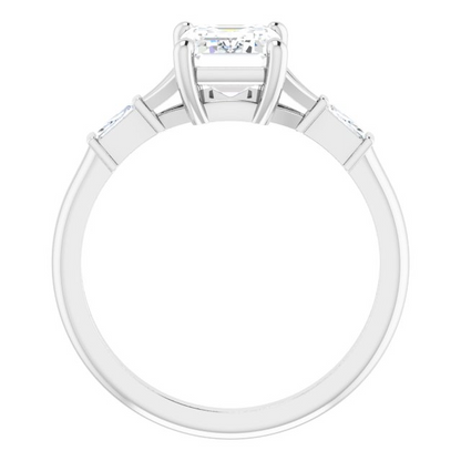 14K White 8x6 mm Emerald .08 CTW Natural Diamond Semi-Set Engagement Ring