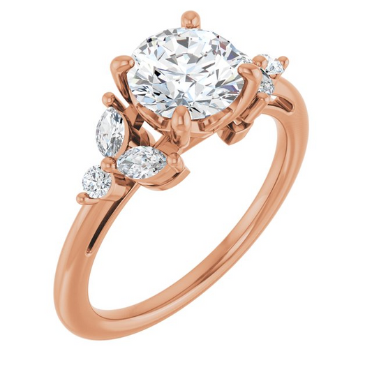 14K Rose 7 mm Round 1/4 CTW Natural Diamond Semi-Set Engagement Ring