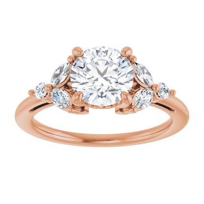 14K Rose 7 mm Round 1/4 CTW Natural Diamond Semi-Set Engagement Ring