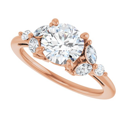 14K Rose 7 mm Round 1/4 CTW Natural Diamond Semi-Set Engagement Ring