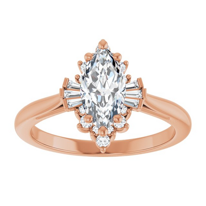 14K Rose 10x5 mm Marquise 1/6 CTW Natural Diamond Semi-Set Engagement Ring