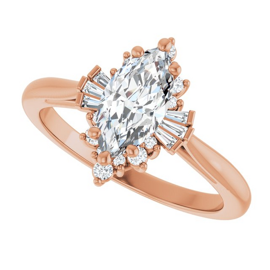 14K Rose 10x5 mm Marquise 1/6 CTW Natural Diamond Semi-Set Engagement Ring