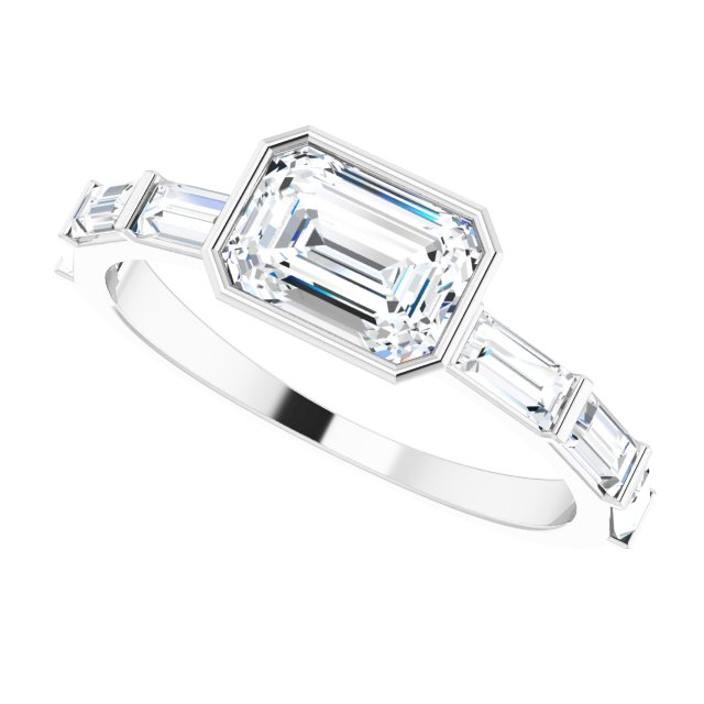 14K White 7x5 mm Emerald 1/2 CTW Natural Diamond Semi-Set Engagement Ring