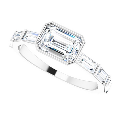 14K White 7x5 mm Emerald 1/2 CTW Natural Diamond Semi-Set Engagement Ring