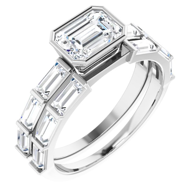 14K White 7x5 mm Emerald 1/2 CTW Natural Diamond Semi-Set Engagement Ring