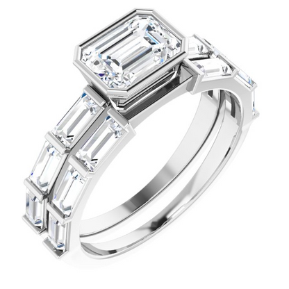 14K White 7x5 mm Emerald 1/2 CTW Natural Diamond Semi-Set Engagement Ring
