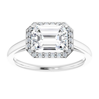 14K White 8x6 mm Emerald .08 CTW Natural Diamond Semi-Set Engagement Ring