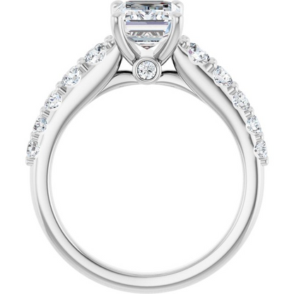 14K White 8x6 mm Emerald 5/8 CTW Natural Diamond Semi-Set Engagement Ring