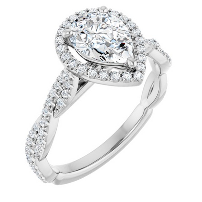 14K White 8x6 mm Pear 1/4 CTW Natural Diamond Semi-Set Engagement Ring
