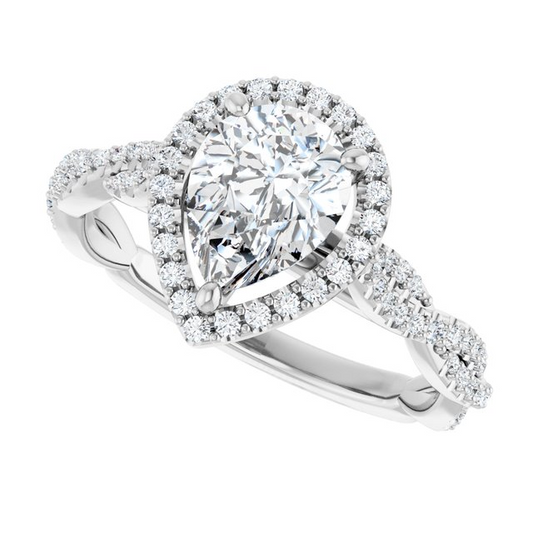 14K White 8x6 mm Pear 1/4 CTW Natural Diamond Semi-Set Engagement Ring