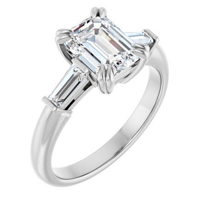 14K White 8x6 mm Emerald 1/3 CTW Natural Diamond Semi-Set Engagement Ring