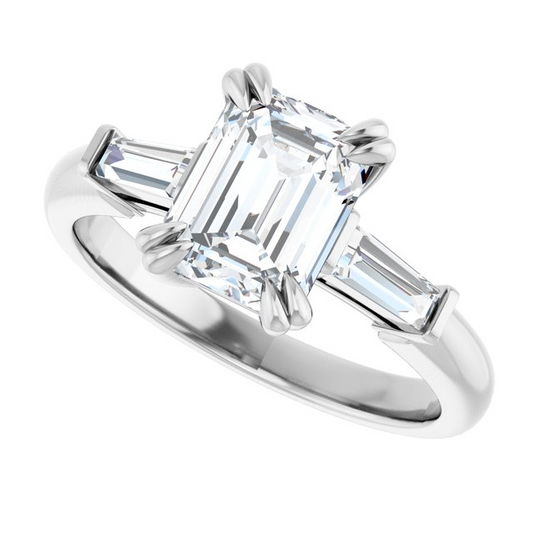 14K White 8x6 mm Emerald 1/3 CTW Natural Diamond Semi-Set Engagement Ring