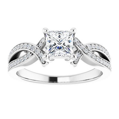 14K White 5x5 mm Square 1/6 CTW Natural Diamond Semi-Set Engagement Ring