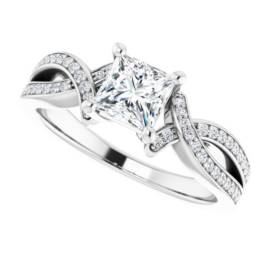 14K White 5x5 mm Square 1/6 CTW Natural Diamond Semi-Set Engagement Ring
