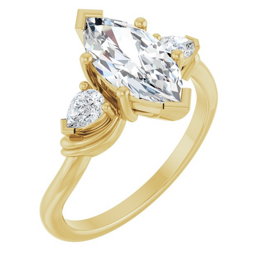 14K Yellow 12 x 6 mm Marquise 1/4 CTW Lab-Grown Diamond Semi-Set Three-Stone Engagement Ring