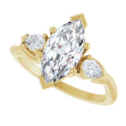 14K Yellow 12 x 6 mm Marquise 1/4 CTW Lab-Grown Diamond Semi-Set Three-Stone Engagement Ring