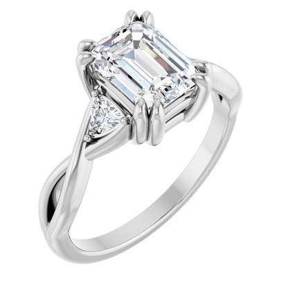 Platinum 8 x 6 mm Emerald 1/5 CTW Lab-Grown Diamond Semi-Set Three Stone Engagement Ring