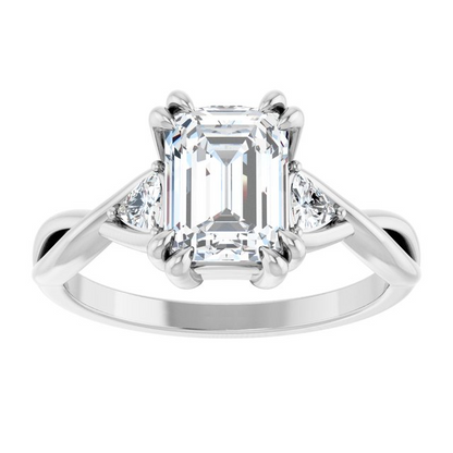 Platinum 8 x 6 mm Emerald 1/5 CTW Lab-Grown Diamond Semi-Set Three Stone Engagement Ring