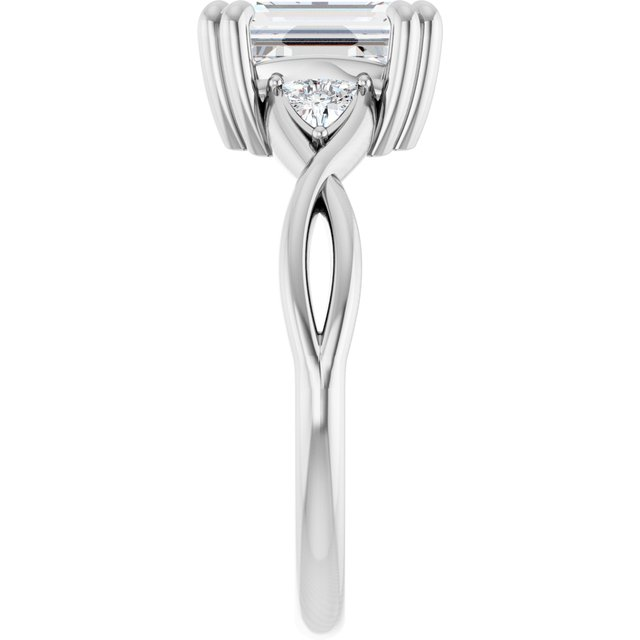 Platinum 8 x 6 mm Emerald 1/5 CTW Lab-Grown Diamond Semi-Set Three Stone Engagement Ring