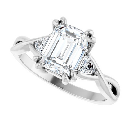 Platinum 8 x 6 mm Emerald 1/5 CTW Lab-Grown Diamond Semi-Set Three Stone Engagement Ring