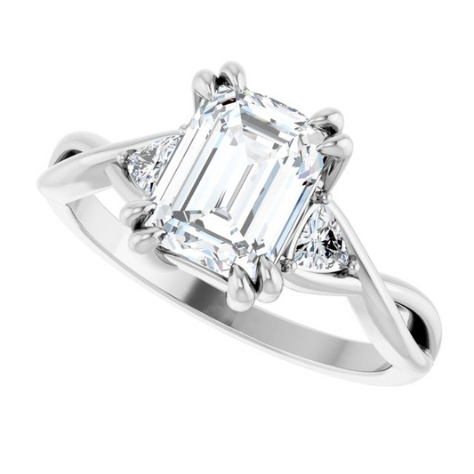 Platinum 8 x 6 mm Emerald 1/5 CTW Lab-Grown Diamond Semi-Set Three Stone Engagement Ring