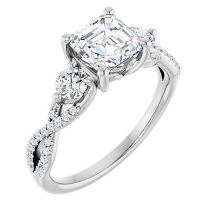 Platinum 6x6 mm Asscher 3/8 CTW Natural Diamond Semi-Set Engagement Ring