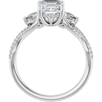 Platinum 6x6 mm Asscher 3/8 CTW Natural Diamond Semi-Set Engagement Ring