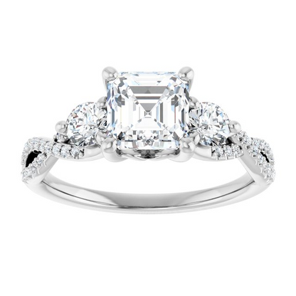 Platinum 6x6 mm Asscher 3/8 CTW Natural Diamond Semi-Set Engagement Ring