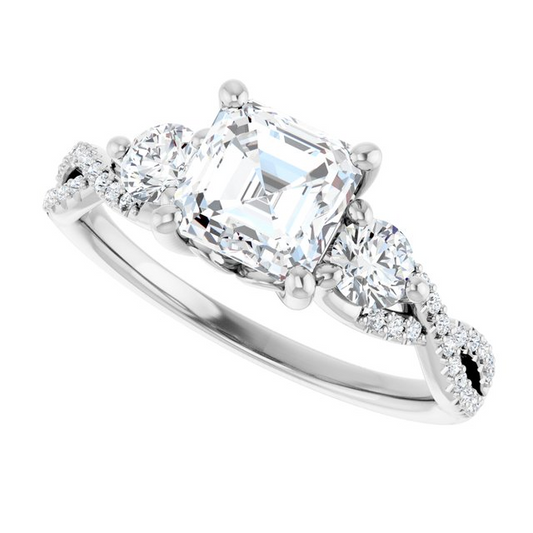 Platinum 6x6 mm Asscher 3/8 CTW Natural Diamond Semi-Set Engagement Ring