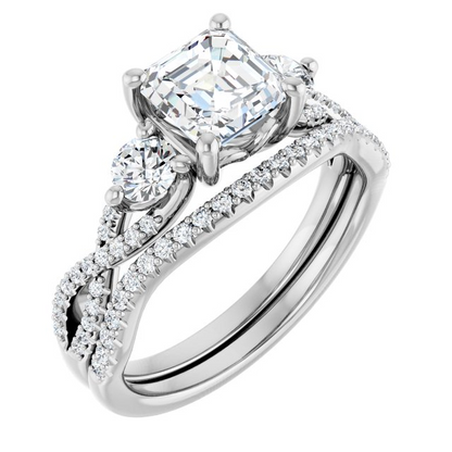 Platinum 6x6 mm Asscher 3/8 CTW Natural Diamond Semi-Set Engagement Ring