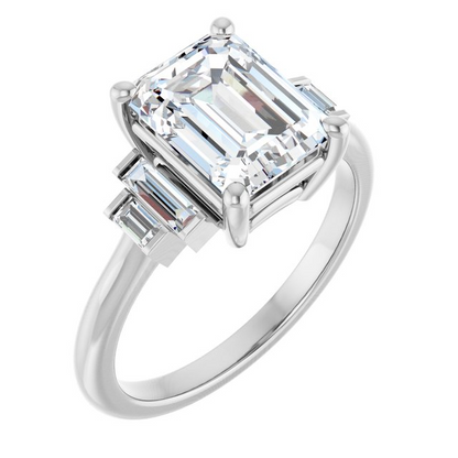 14K White 9 x 7 mm Emerald 1/4 CTW Lab-Grown Diamond Semi-Set Engagement Ring