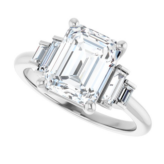 14K White 9 x 7 mm Emerald 1/4 CTW Lab-Grown Diamond Semi-Set Engagement Ring