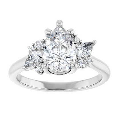 14K White 9x6 mm Pear 1/4 CTW Natural Diamond Semi-Set Engagement Ring